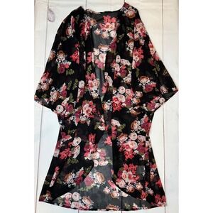 Floral & Black Chiffon (Sheer) Cardigan / Medium / Sku0005